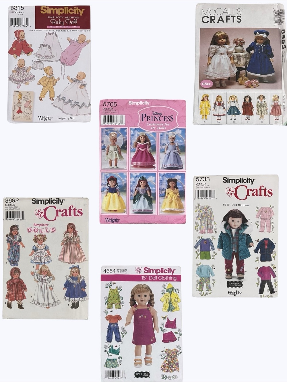 Vintage Simplicity 18 inch Doll Sewing Patterns Bundle Of 6